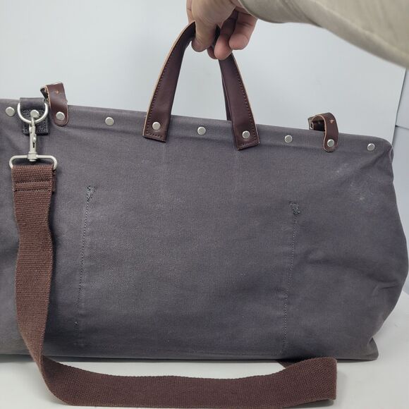 Line of Trade Men's Leather Canvas Weekender or Tool Bag Olive Green Brown LARGE - Picture 2 of 11